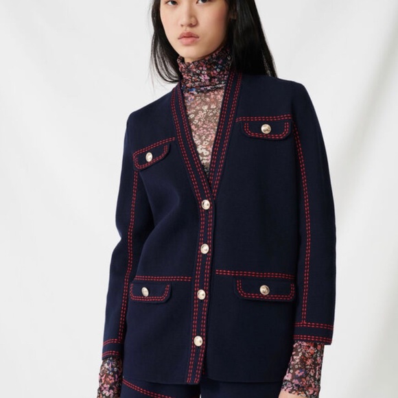 Maje Cardigan with contrasting top stitching - Picture 2 of 7